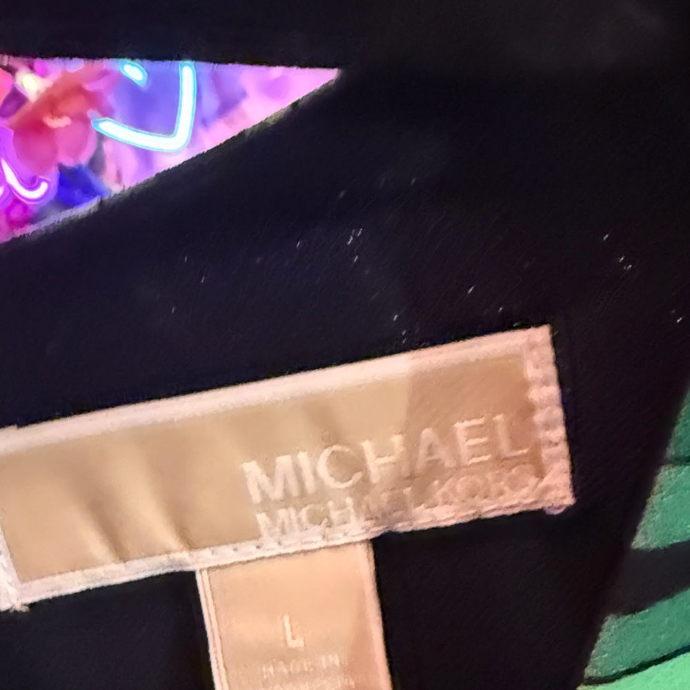MICHAEL Michael Kors Black Mini Dress with Green Palm Print - Picture 2 of 4